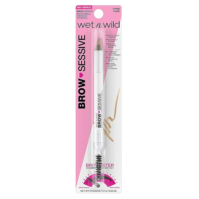 wet n wild Brow-Sessive Brow_Pencil, Ultra-Precise Dual Ended Spoolie Brush for Perfect Buidlable Blendable Shaping, Natural Lasting Shades for Every Brow, Cruelty-Free & Vegan - Taupe (Pack of 2)