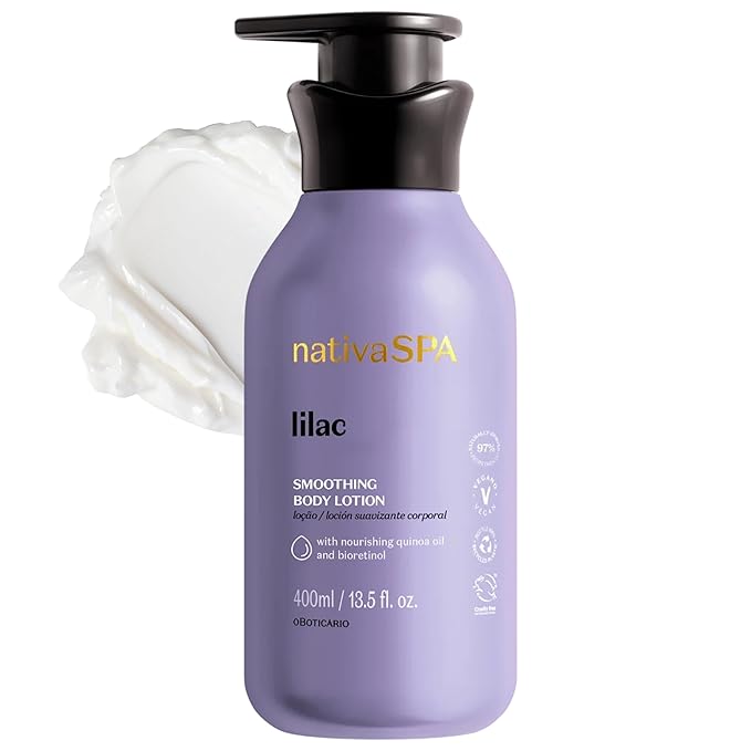 Nativa SPA by O Boticário, Lilac Smoothing Body Lotion with Nourishing Quinoa Oil + BioRetinol, Fragranced Skin Moisturizer, 13.5 Ounce