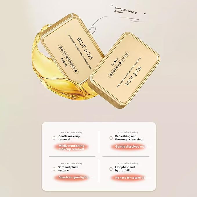 BLUE LOVE Gold Melt Balm Makeup Remover - Transforming Cleanser with Natural Botanicals, Gently Dissolves Waterproof Makeup & Impurities, Nourishing Face Cleanser for All Skin Types