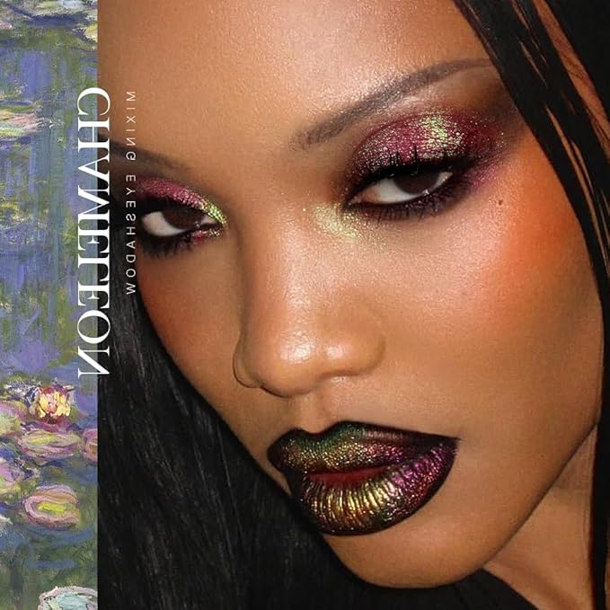 DE'LANCI Fuchsia to Green Shimmer Multichrome Eyeshadow, Intense Pigment Chameleon Sparkling Eyeshadow, Charming Aurora Iridescent Eye Shadow, Multi-Reflective Finishes Glitter Metallic Shade, 03