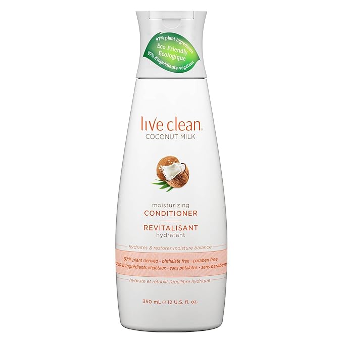 Live Clean Coconut Milk Moisturizing Shampoo and Conditioner, 12 oz each with Certified Organic Coconut Extract and Oil, Petrolatum-free, Phthalate-free and Paraben-free