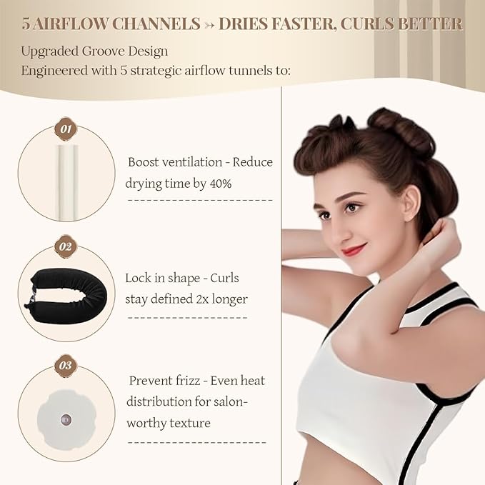 Heatless Hair Curler Heatless Curls Overnight Heatless Blowout with Luxury Cloth Bag satin Scarf, Curling Rod Headband to Sleep in No Heat Curling(3Rods Black)