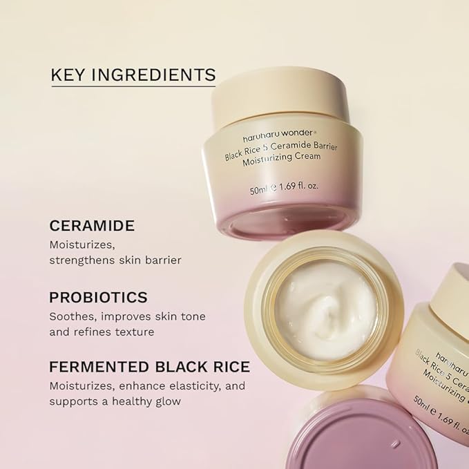 HARUHARU wonder Black Rice 5 Ceramide Barrier Moisturizing Cream, Daily Skin Barrier Care, Long-Lasting Hydration, Soothing & Nourishing, Ceramide Capsules, Korean Skincare, Travel Size, 0.50 fl.oz