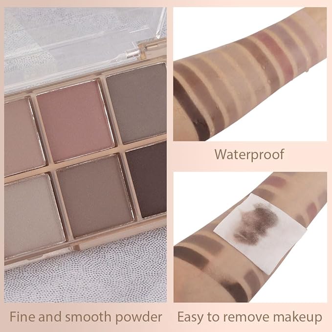 CAKAILA 10 Colors Nude Gray Taupe Matte Eyeshadow Palette,Neutral Nude Eye Shadow Palette,Long Lasting Waterproof Travel Size Makeup Pallete,Vegan,Cruelty -free