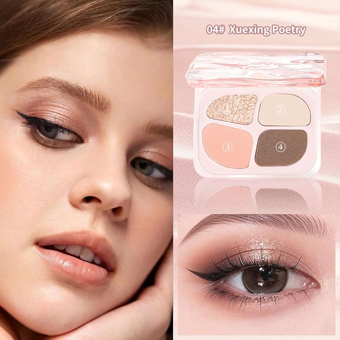 Matte Eyeshadow Palette, 4 Color High Pigment Blendable Eye Shadow Makeup For Older Women, Shimmer Eyeshadow Palette Makeup (04#, Pack of 1)