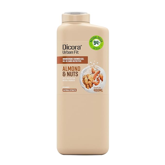 Dicora Urban Fit Nourishing Shower Gel - Extra Moisturizing Women and Mens Body Wash - With Vitamin B for Skin Elasticity - Almond and Nuts - 13.5 oz