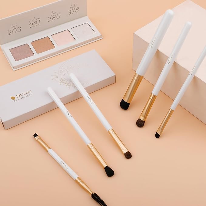 DUcare Eye Makeup Brush Set, 6 Pcs Professional Eyeshadow Blending Makeup Brushes for Concealer Eyebrows Eyeliner, Soft Hairs & Wood Handle, White