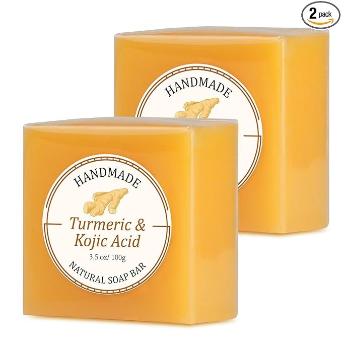Kojic Acid Turmeric Soap Bar, Dark Spot Remover for Face & Body, Turmeric Soap to Fade Dark Spots, Even Skin Tone Brightening Soap with Vitamin C & Tea Tree Oil for Acne Scars, 2 Bars