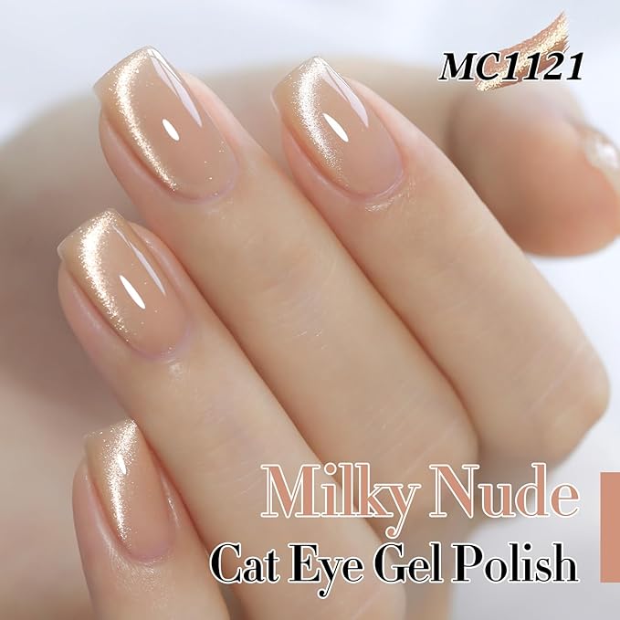 Double Rhythm 15ML Jelly Glass Cat Eye Gel Polish with Magnet Holographic Glitter Shimmer Translucent Sheer Color Salon Soak Off Magnetic Nail at Home (Silk Apricot)