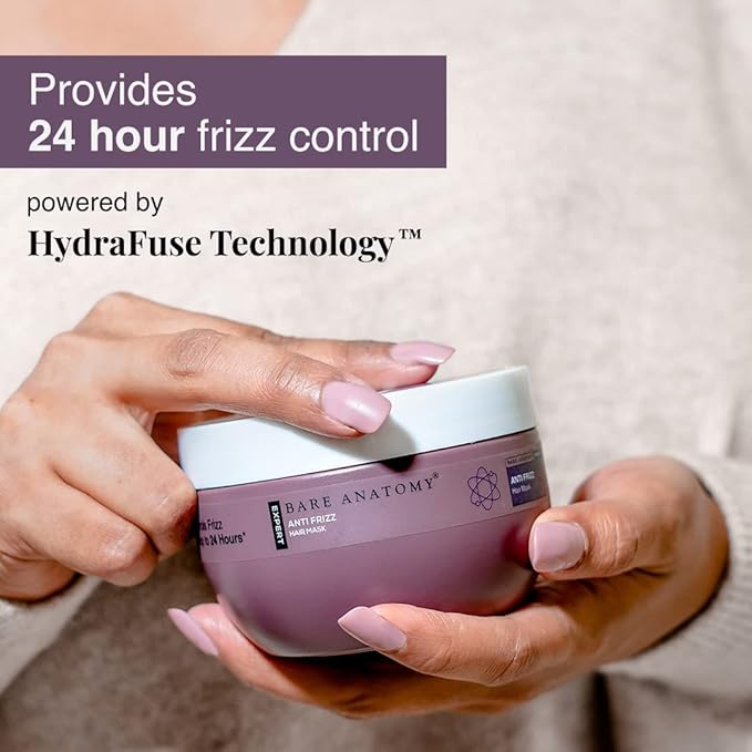 Bare Anatomy Anti Frizz Hair Mask | 250ml | Powered By Hyaluronic Acid & Fatty Acids | For Deep Conditioned & Frizz Free Hair | Sulphate & Paraben Free | Women & Men