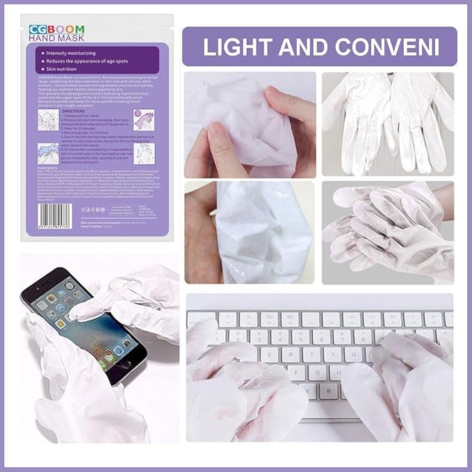 CGBOOM 5 Pairs Hand Masks Moisturizing Gloves, Hand Skin Repair Renew Mask Infused Collagen, Vitamins + Natural Plant Extracts for Dry, Aging, Cracked Hands (Lavender)