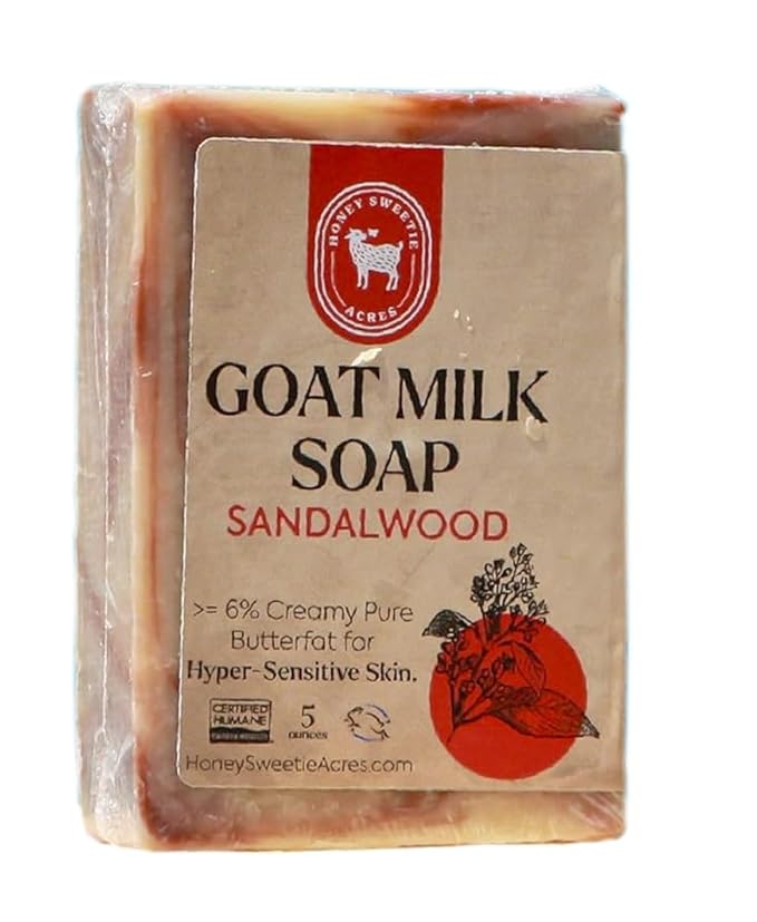 Honey Sweetie Acres Sandalwood Goat Milk Soap - Handmade 5 oz Bar, Made with Natural Ingredients, Moisturizing & Gentle, Made in the USA