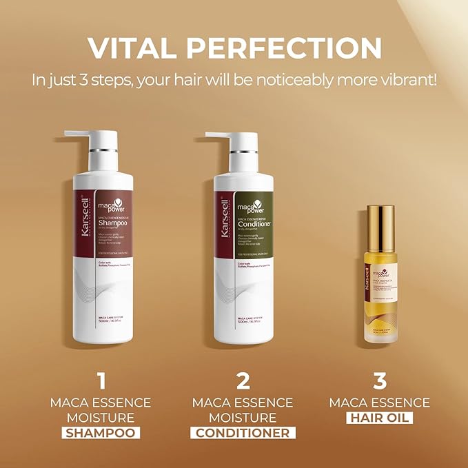 Karseell Collagen Hair Treatment Hair Care Set, Hair Oil Shampoo and Conditioner for Dry Damaged Hair All Hair Types 2 x 16.9fl.oz + 1.69fl.oz