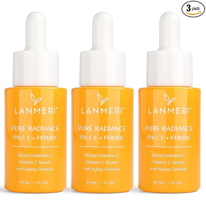 Lanmeri Ceuticals 15% Vitamin C + E + Ferulic Serum: Advanced Antioxidant Defense Formula with 1% Vitamin E & 0.5% Ferulic Acid – High-Stability Vitamin C Serum (1 Fl Oz (Pack of 3), Vitamin C)