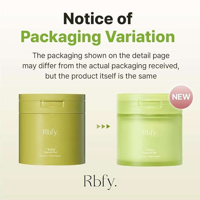Rbfy. 7 Relief Ampoule Pad (60 Pads) – Korean Facial Toner Pads with Pure Centella Cica Complex, Redness Relief, Soothing & Hydrating, Gentle for Dry, Stressed, and Sensitive Skin, Korean Skincare