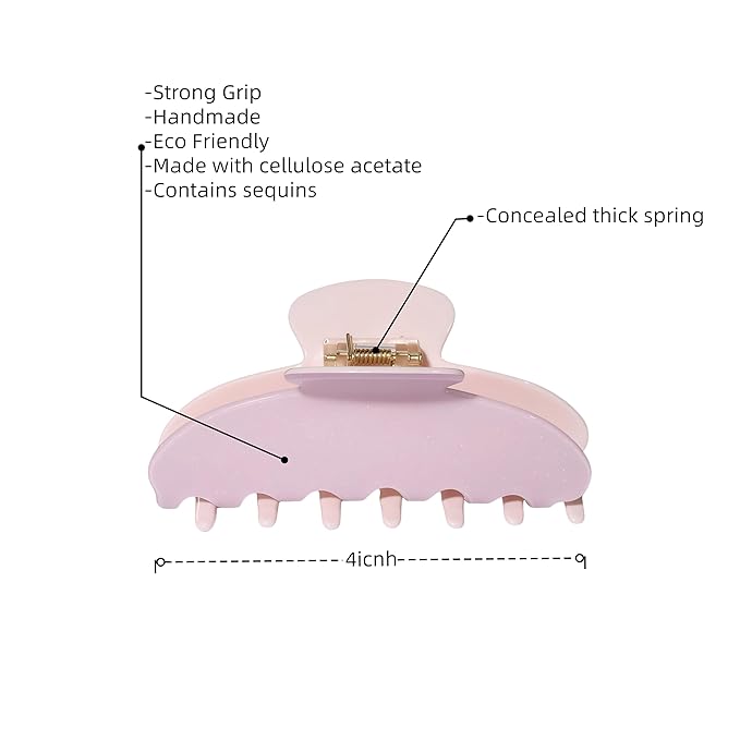 Durable Acetate Hair Clips - 4-Inch Sequin Powder Claw Clips for Fine and Thick Hair (Sequin powder)