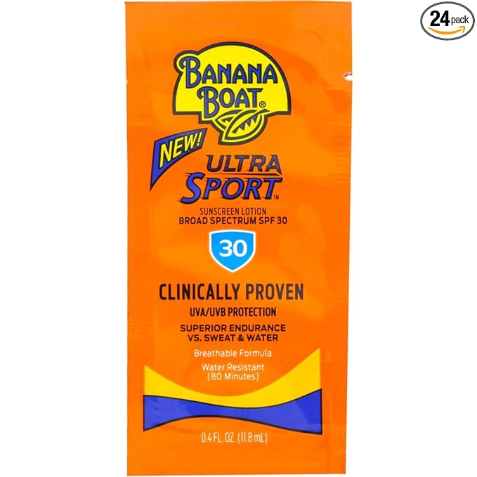 Banana Boat Sport Sunscreen, SPF 30 Protection lotion, Travel Packets, 0.4 Fl Oz (Pack of 24)