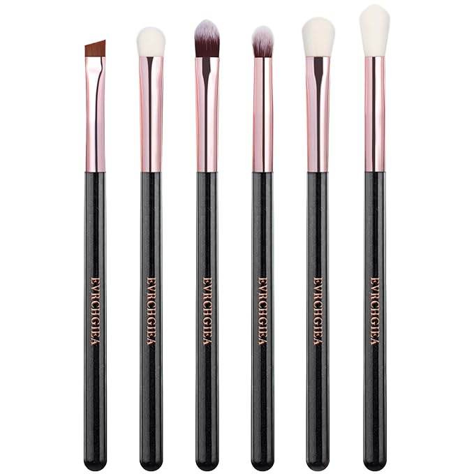 Eye Makeup Brush Set, 6 Pcs Professional Blending Eyeshadow Makeup Brushes for Concealer Eyebrows Eyeliner, Soft Hairs & Wood Handle (black and rose gold)…