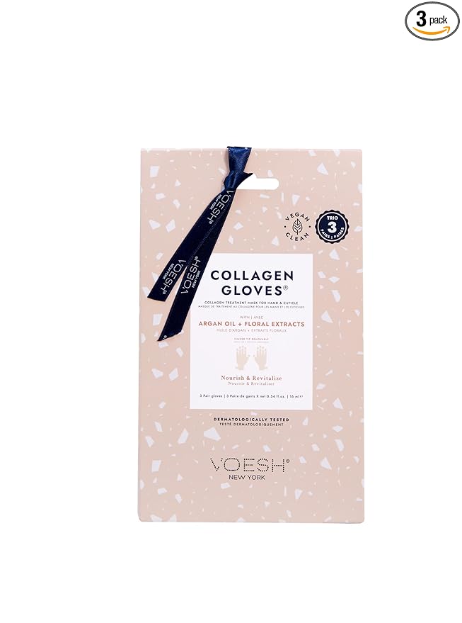 VOESH Collagen Gloves Trio, Vegan Hand Masks, 1 Pack of 3 pairs, Moisturizing Hand Mask, Lotion Gloves, Hydrating Gloves, Hand Care, Spa Manicure Gloves, Dry Hand Treatment