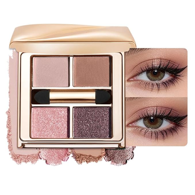 Cool Pink Mauve Eyeshadow Palette – 4 Matte&Glitter Shades for Icy Rose Glow, Romantic Soft Glam&Daily Eye Makeup, High-Pigment Long-Lasting Blendable Shadows that Enhance Brown, Hazel & Green Eyes