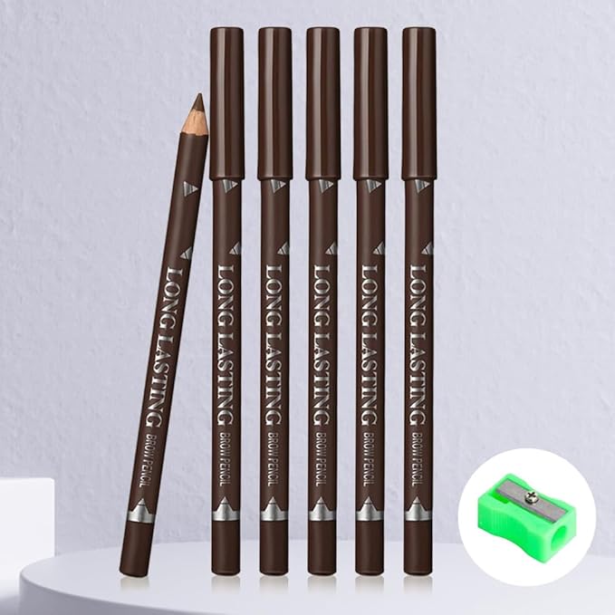 FeiCuiYun 6Pcs Eyebrow Pencils for Women, Wooden Hard-Core Brown Eyebrow and Eyeliner Pencil, Long Lasting Waterproof and Sweat-Proof, Beginner Makeup Brow Pencil, Create a Natural Eye Brow Makeup