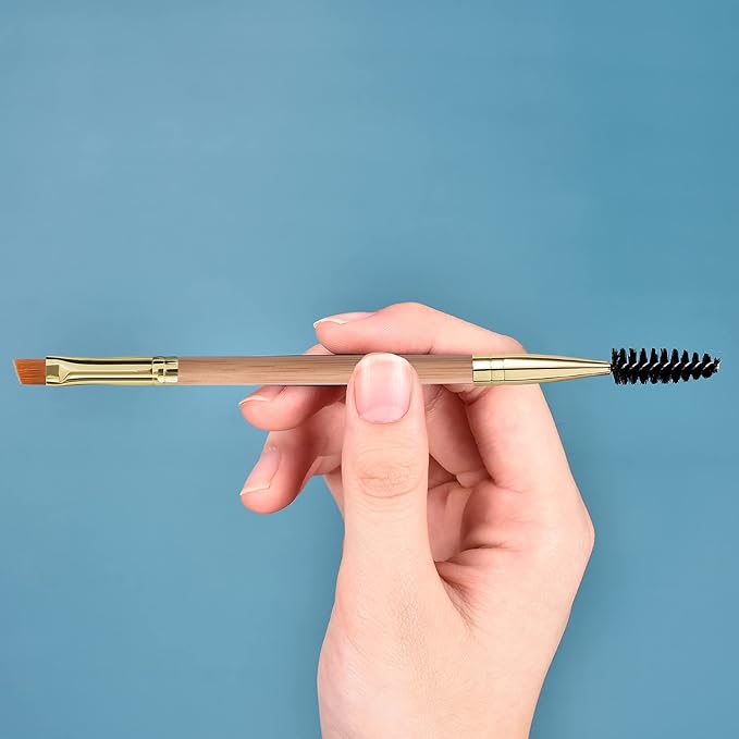 Duo Eyebrow and Eyelash Brush Set - Spoolie and Angled Brow Brush for Eye Makeup (5pcs, Yellow)