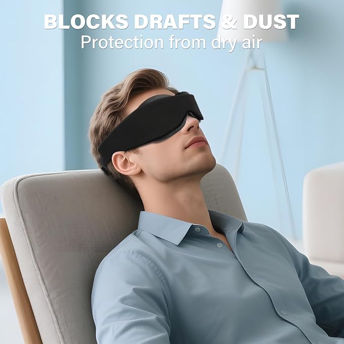 2026 Upgraded Sleep Mask for Dry Eyes, Moisture Goggles for Dry Eye Night, 100% Blackout Hydrating Sleep Goggles, Adjustable Strap, Soft Reusable Eye Mask for Sleeping & Travel, Black