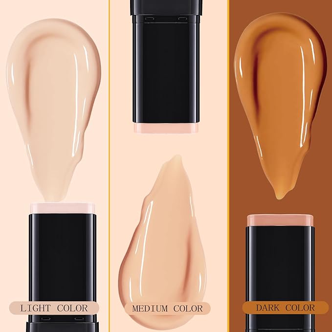 3 In 1-Luxury Anti-Wrinkle Foundation Stick SPF 50+ with Brush, Hydrating Non-Sticky Matte Foundation Stick, Travel Size Defense Face and Body Sunscreen Lotion, Dark Color, 1.42 Fl Oz