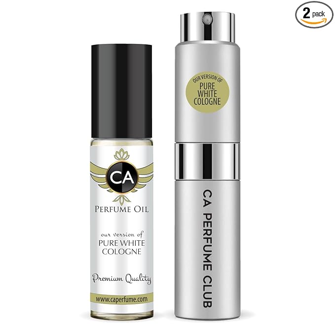 CA Perfume Duo Impression of Pure White Cologne For Women And Men Perfume Layering Set Long Lasting Travel Size EDP + Body Oil Roll-On Bottle 0.27 Fl Oz+0.33 Fl Oz