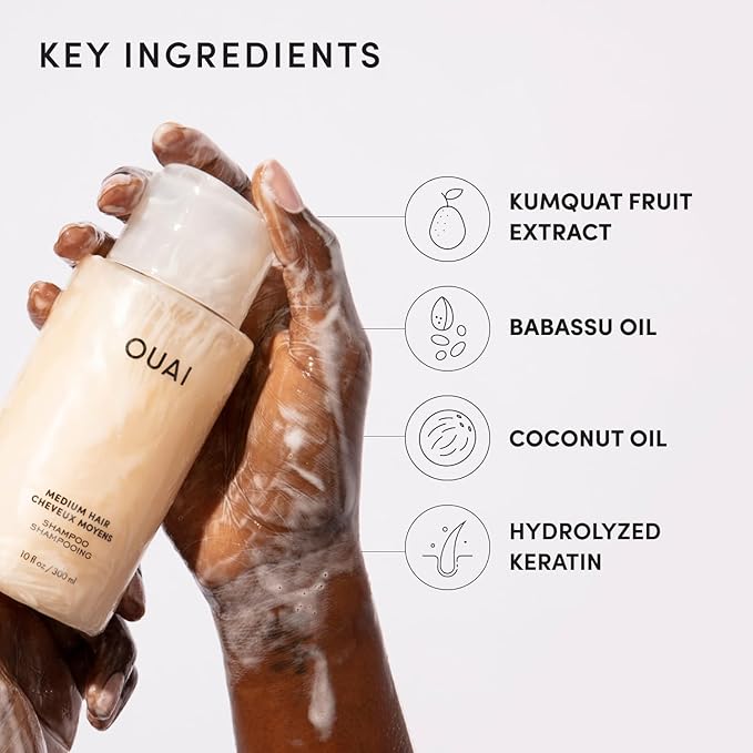 OUAI Medium Hair Shampoo - Hydrating Shampoo for Color Treated Hair & Dry Scalp - Nourishes, Strengthens, Reduces Breakage & Adds Shine - Coconut Oil, Babassu, Keratin - Sulfate Free, Refill 32 Oz