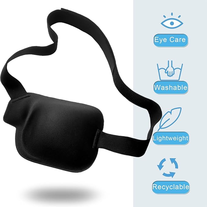 Eye Patches for Adults and Kids, 2 Pcs 3D Eye Patch Black Adjustable Medical Eyepatch for Lazy Eye Amblyopia Strabismus and After Surgery (Right & Left Eye - Black, 1 Count (Pack of 2))
