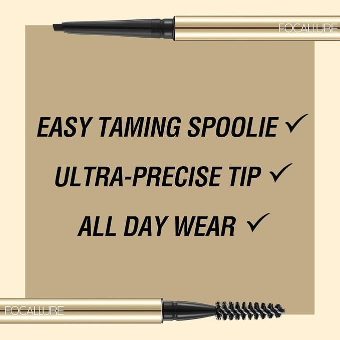 FOCALLURE Eyebrow Pencil,Dual-Sided Brow Brush,Long Lasting & Smudge Proof Definer Eye Brow Pen Makeup,Retractable,Ultra Fine Tip,Fills in Sparse Areas and Gaps,Soft Black