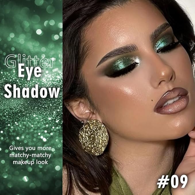 WanTuoluo Sparkly Eyeshadow Palette for Women, Single Monochrome Eye Shadow Makeup, Shiny Pressed Cream Powder, Blendable Natural sombras para ojos, Holographic,Vegan,Travel (09-sparkly-Green)