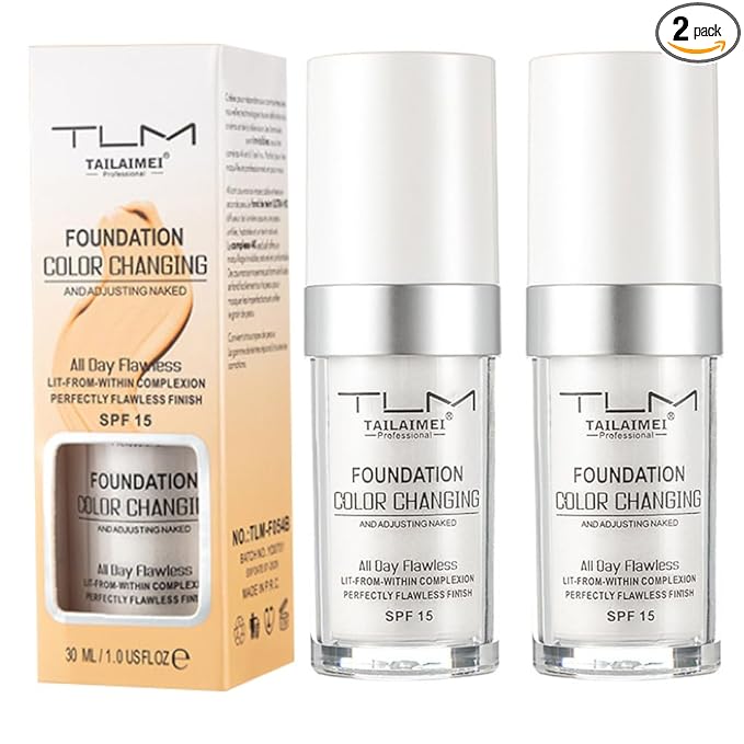 2PCS TLM Colour Changing Foundation - Flawless Coverage, Lightweight Formula, Adapts to Skin Tone, Hides Wrinkles & Lines, Hydrating & Long-Lasting, BB Cream Makeup Base Concealer Cover
