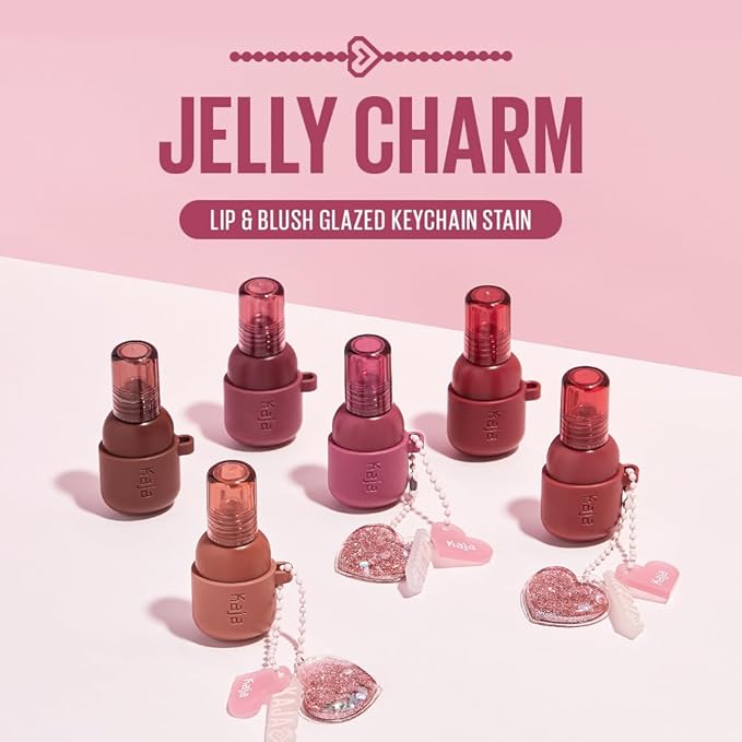 Kaja Lip & Blush Glazed Keychain Stain - Jelly Charm 01 Cherry Spritz | with Triple Berry Complex, Lemon Fruit Extract &Olive Squalane, Hydrating, Long Lasting Tint