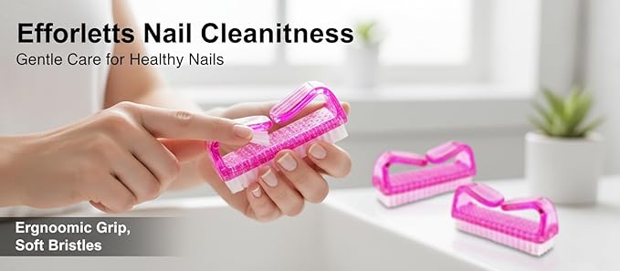 3Pcs Different Kinds of Fingernail brush with Plastic Handle Nail brush for cleaning Fingernails - Easy to use Nail Scrub brush - Nail Cleaner Nail brushes for Hands Feet(pink)