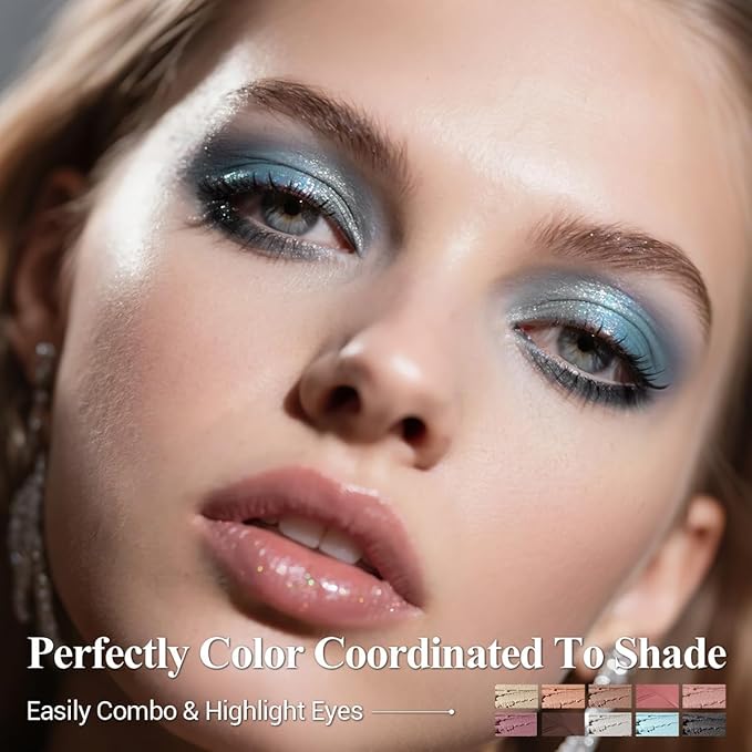LUXAZA PRO Blue Eyeshadow Stick Makeup Set 10PCS, Neutral Shimmer And Matte Cream Eye Shadow Palette, Metallic Bronze Smoky Eyeliner Brightener Crayon Pencil Kit, Ideal Gift for Women -Mint Chocolate