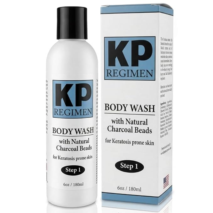 Keratosis Pilaris Exfoliating Face & Body Cleanser Wash with Natural Charcoal Beads Plus Essential Oils, Exfoliate Back & Butt skin bumps, Get Rid of Rough Skin & Red Bumps 6 oz