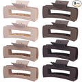 8 Pcs Large Hair Claw Clips 4.1 Inch Non-slip Big Square Matte Hair Claws for Women, Strong Hold Banana Clip for Thick Thin Hair(White/Brown)