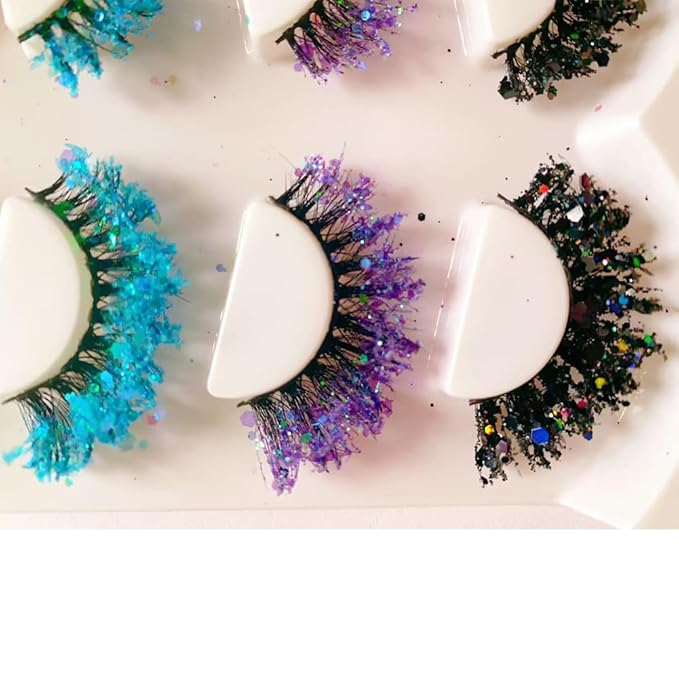 Sunniess Luminous Glitter Lashes,3D Dramatic Eyelashes with Sequins,25mm Decorative Sparkly Lashes for Halloween Colorful Lashes Christmas Cosplay Party Stage Makeup Colored False Eyelashes