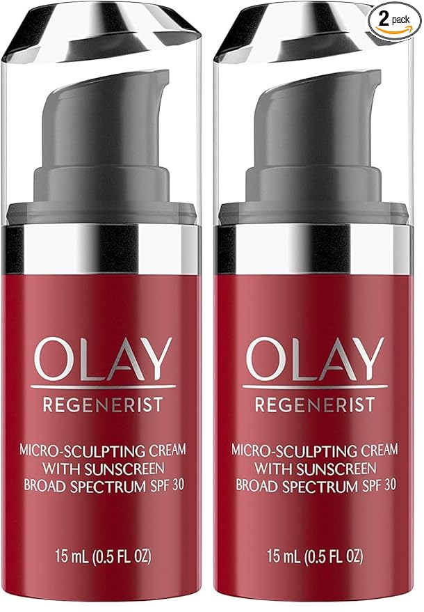 Olay Regenerist Micro-Sculpting Cream Face Moisturizer with Sunscreen,SPF 30,Trial Size 0.5 oz,(Pack of 2)