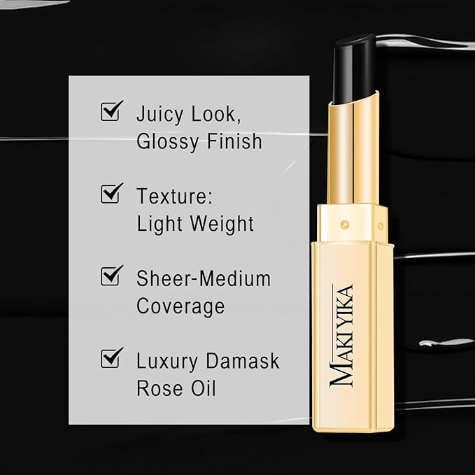 MAKI YIKA Moisture Black Lipstick for Women Hydrate Tinted Lip Balm for Mother's Day Dry Cracked Lips Sheer Lipstick Lip Tinted Glossy Finish,MA069 Black Star