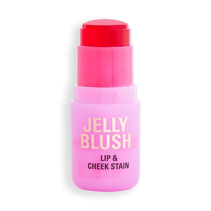 Revolution, Jelly Blush Stick Lip & Cheek Stain, Sheer, Buildable Coverage with Hydrating Hyaluronic Acid & Aloe for Multi-Use Glow, Vegan & Cruelty-Free, Strawberry Red
