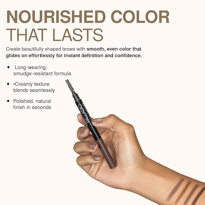 Palladio Brow Definer Retractable Pencil, Triangular Tip Fills Brows for a Natural Look, Tame and Shape Eyebrows with Spoolie Brush, Eyebrow Shaper, Buildable Light to Dark Colors, (Caramel)