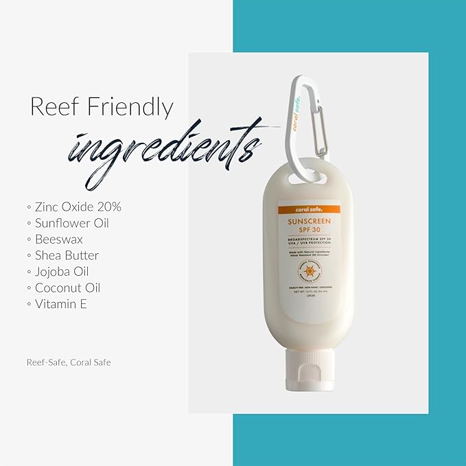 Reef Safe Mineral Sunscreen Lotion SPF 30/50 - Travel Size Sunscreen, Non-Nano Zinc Oxide, Biodegradable, Hawaii & Mexico Compliant, Oxybenzone Free, 1.5 oz by Coral Safe