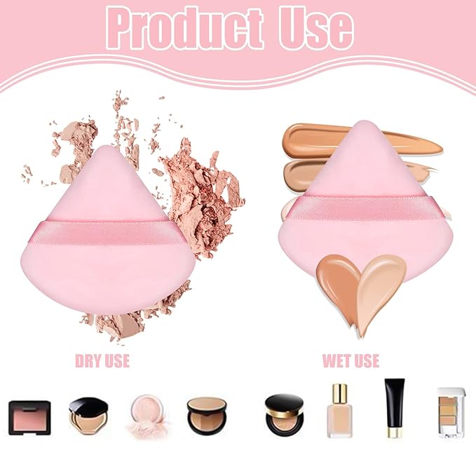 Pimoys 12 Pieces Powder Puff Face Triangle Makeup Puff Soft Cosmetic Foundation Sponge Velour Puff for Loose Powder Body Powder Beauty Wet Dry Makeup Tool(Black, Pink)