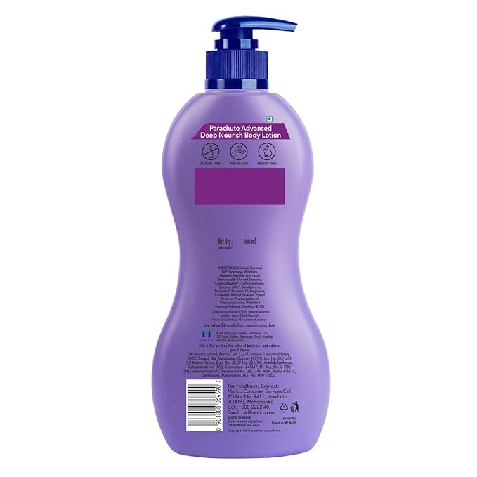 Parachute Advansed Deep Nourish Body Lotion with Pure Coconut Milk for Women & Men, Restore Dry Skin, 100% Natural, 72h Moisturization, 13.5 Fl.oz. (Pack of 2)