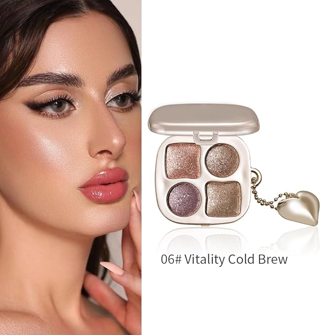 4 Color Diamond Glitter Shimmer Eyeshadow Palette, Sparkly Rose Gold Champagne Mauve Bronze Eye Shadow Quad, High Pigment Shimmer Metallic Glitter Eye Makeup for Party Glam Look, Sombra de Ojos 6