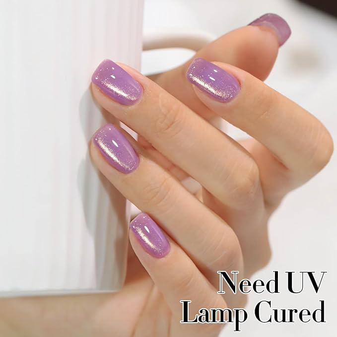 Double Rhythm 15ML Jelly Glass Cat Eye Gel Polish with Magnet Holographic Glitter Shimmer Translucent Sheer Color Salon Soak Off Magnetic Nail at Home (Lavender Purple-MC1196)