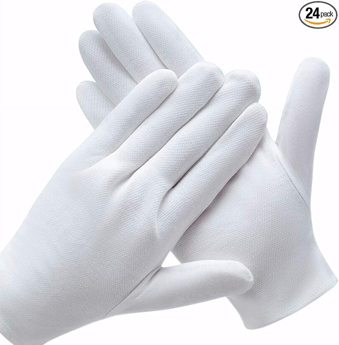 12 Pairs White Cotton Gloves for Serving Inspection Costume - Cloth Gloves for Dry Hands Eczema SPA Moisturizing